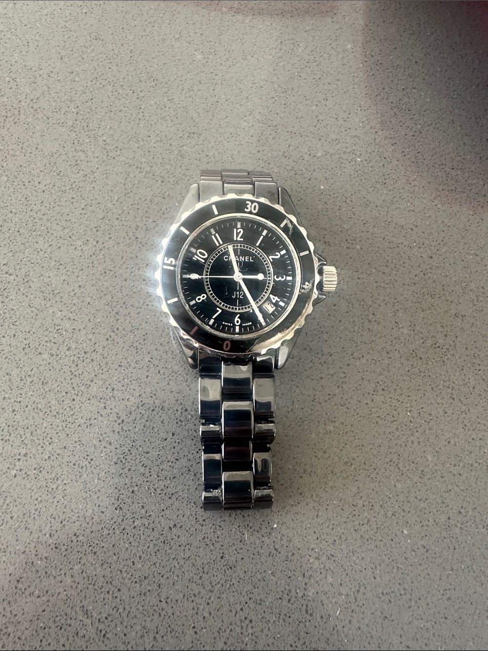 CHANEL Black Dial Men's Ceramic Link Watch